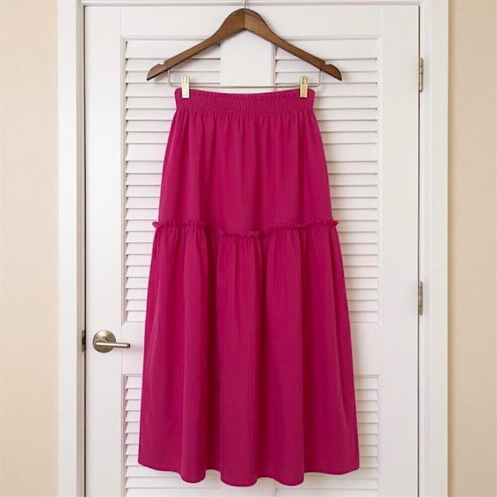 ELF Annabelle Linen Maxi Skirt Magenta Pink Elastic Waist M - Picture 3 of 10